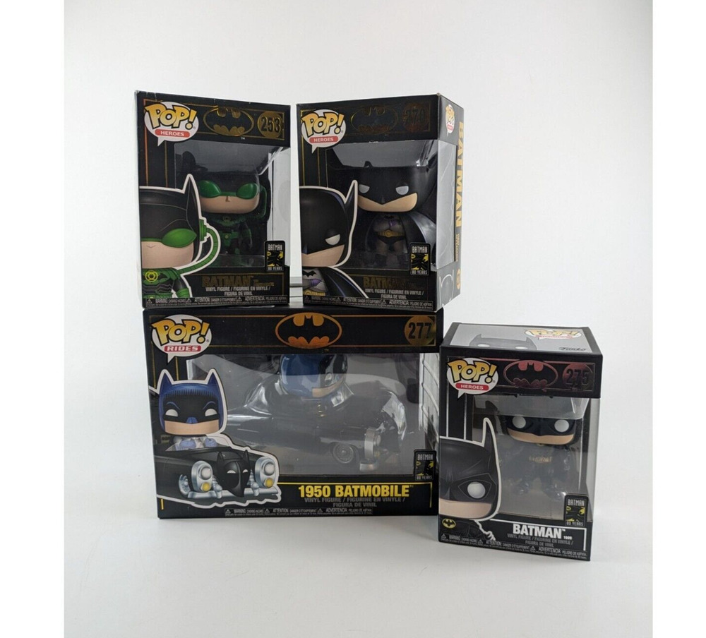 Funko Pop Batman Bundle #277 1950 Batmobile Figures #253 #270 #275 Lot Vinyl NIB
